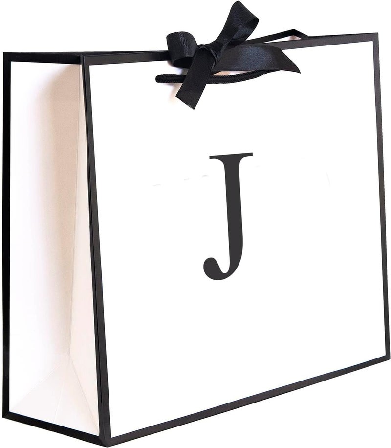 QLSKO Initial Gift Bag with Bow Ribbon Personalized Horizontal Paper Bag Monogrammed Birthday Gifts for Women Men (J-Medium) - Image 1